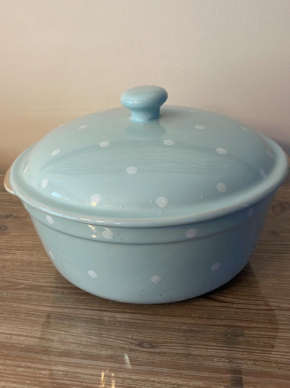 Light Blue Polka Dot Ceramic Covered Casserole